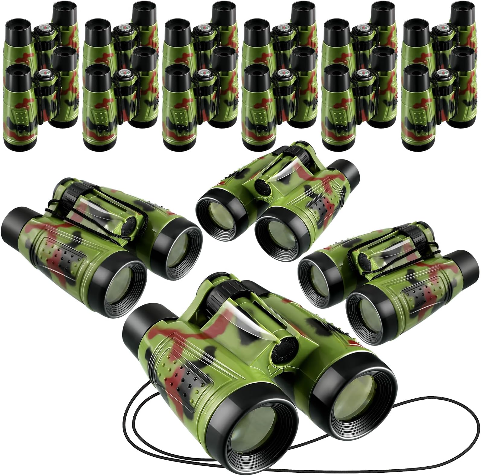 Deekin 16 Toy Binoculars with Neck String Learning Novelty Binocular Bulk Jungle Safari Hunting Party Favor for Explorer Gifts Bird Watching Camping Hunting, 4.3 x 4.1 Inch(Camouflage)