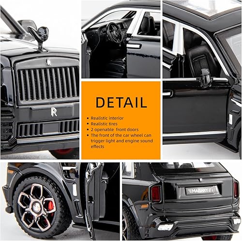 Miniatura 5 de BDTCTK Compatible con el modelo de automóvil Rolls Royce Cullinan 136, auto de juguete fundido a presión, puertas abiertas, luz y sonido, juguetes