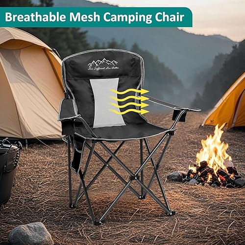 Miniatura 4 de Silla de camping plegable para exteriores con soporte para tazas, bolsa de almacenamiento, pies grandes antideslizantes, capacidad de 325 libras,