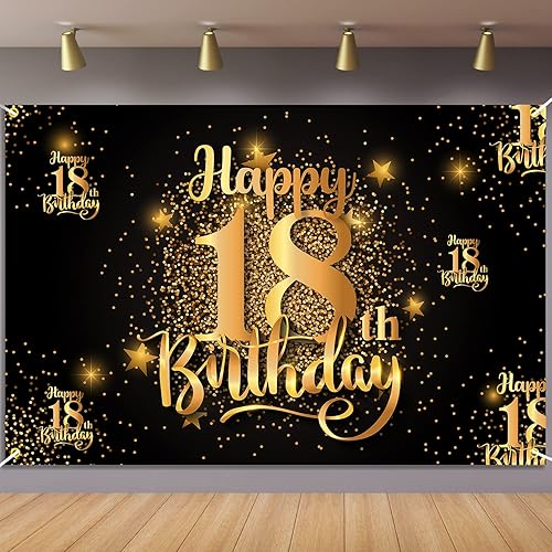 Cartel de fondo de feliz cumpleaños 18 con texto en inglés Step and Repeat 18 años, decoraciones de fondo para mujeres, hombres, ella, él,