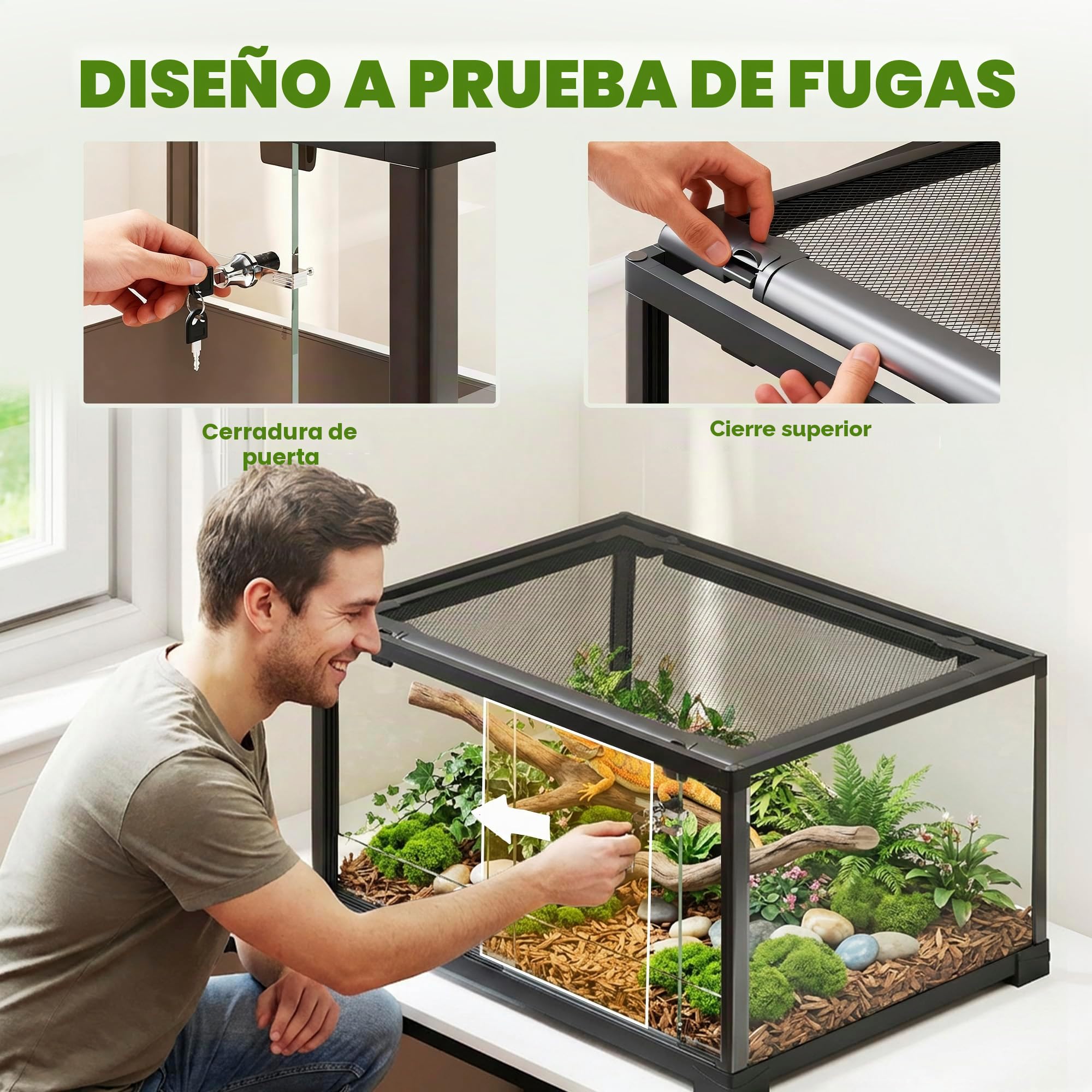 Terrario PawHut para reptiles, terrario de vidrio para reptiles con puerta corredera, cierre a prueba de fugas para tarántulas, lagartos, caracoles, negro, 60 x 45 x 32 cm