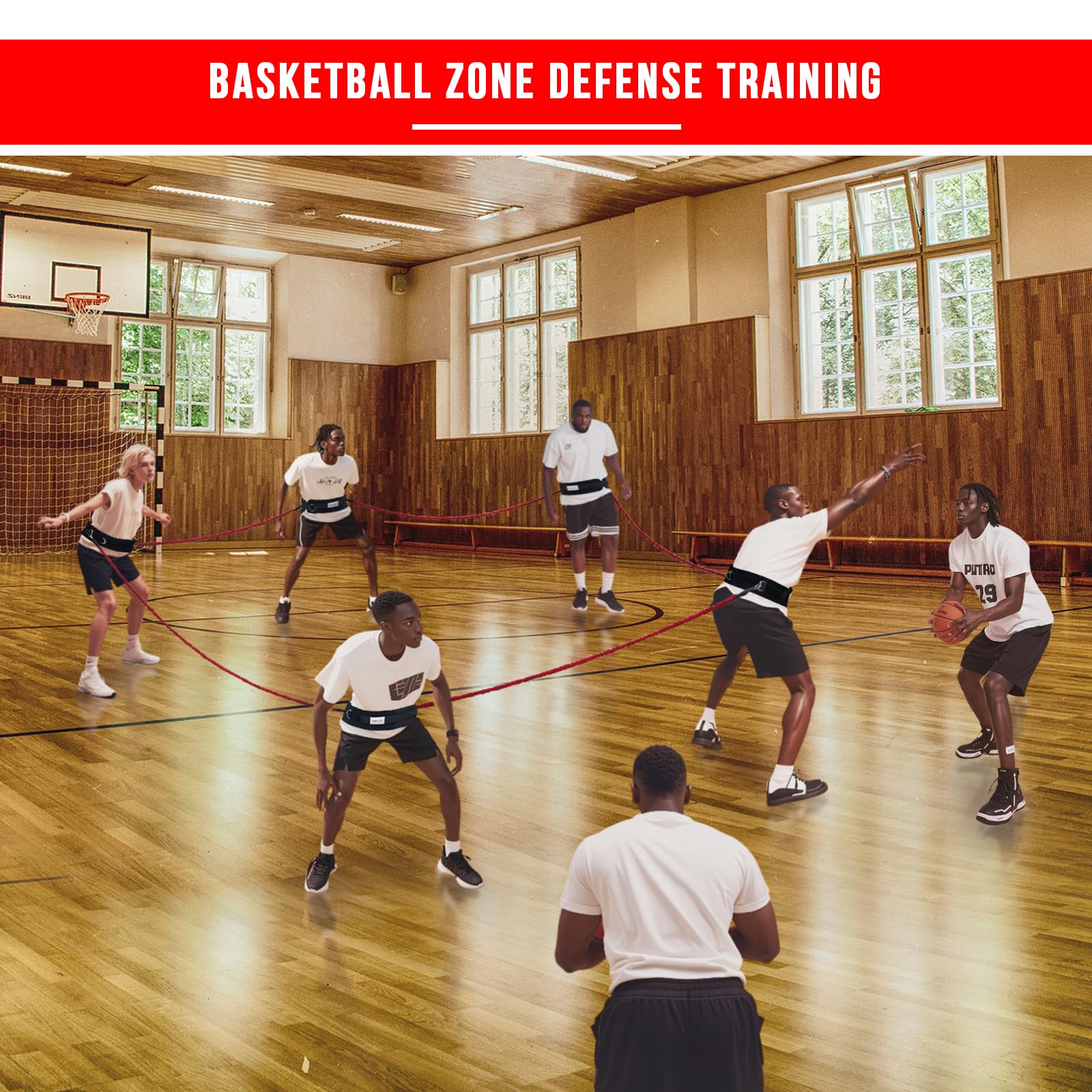 Zone Defense Widerstandsband-Gürteltrainer-Set, 1 x verbreiterter Gürtel, 1 x 2 Meter Widerstandsband, Basketball-Trainingsgerät, Männer zu Männer, Verteidigungstraining, verbessert die