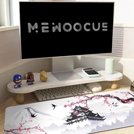 XXL Large Gaming Laptop Anime Mouse Pad,Japanese Cherry Blossom White Game pad, Big Desk Pads PC Keyboard Waterproof and Non-Slip 35.5 x 15.7 inches Rubber Table Mat (Cherry Blossom, 40cm x 90cm)