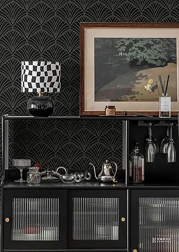Miniatura 5 de Dimoon Papel tapiz geométrico para despegar y pegar, 393 x 17.3 pulgadas, color verde y negro, papel de contacto geométrico, grueso, impermeable,