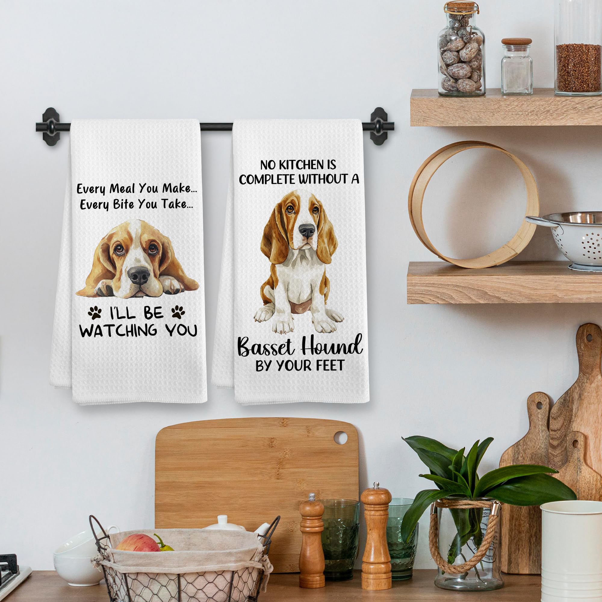 Funny Bassett Basset Hound Dog Mom Kitchen Towels Decor Gifts for Women Men Kids, Bassett Basset Hound Dog Decor Ornament Accessories Dish Hand Tea Towels Sets of 2 for Kitchen, 16x24 Inch
