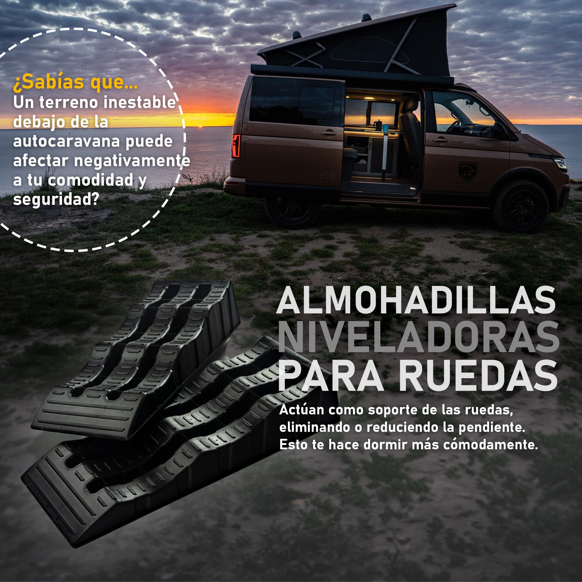 CHROMEMASTER | Rampas para Coches, Calzos Autocaravana, Calzos Camper, Cuñas Niveladoras Caravana | Dos Piezas en un Conjunto | Nivelan su Vehículo | Carga de hasta 4 Toneladas | Plástico Resistente