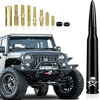 Ajxn 1 PC Car Truck Bullet Antenna, 5.4" Automobile Antenna Mast, Suitable for GM Chevy Silverado 1500 2500 3500 HD Avalanche GMC Sierra 1500 2500 3500 (Double Sword Skeleton Black #110)