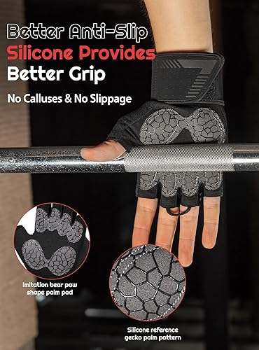 Miniatura 2 de TRENDOUX Guantes de entrenamiento para levantamiento de pesas soporte ajustable para la muñeca con correas alargadas, protección completa de la