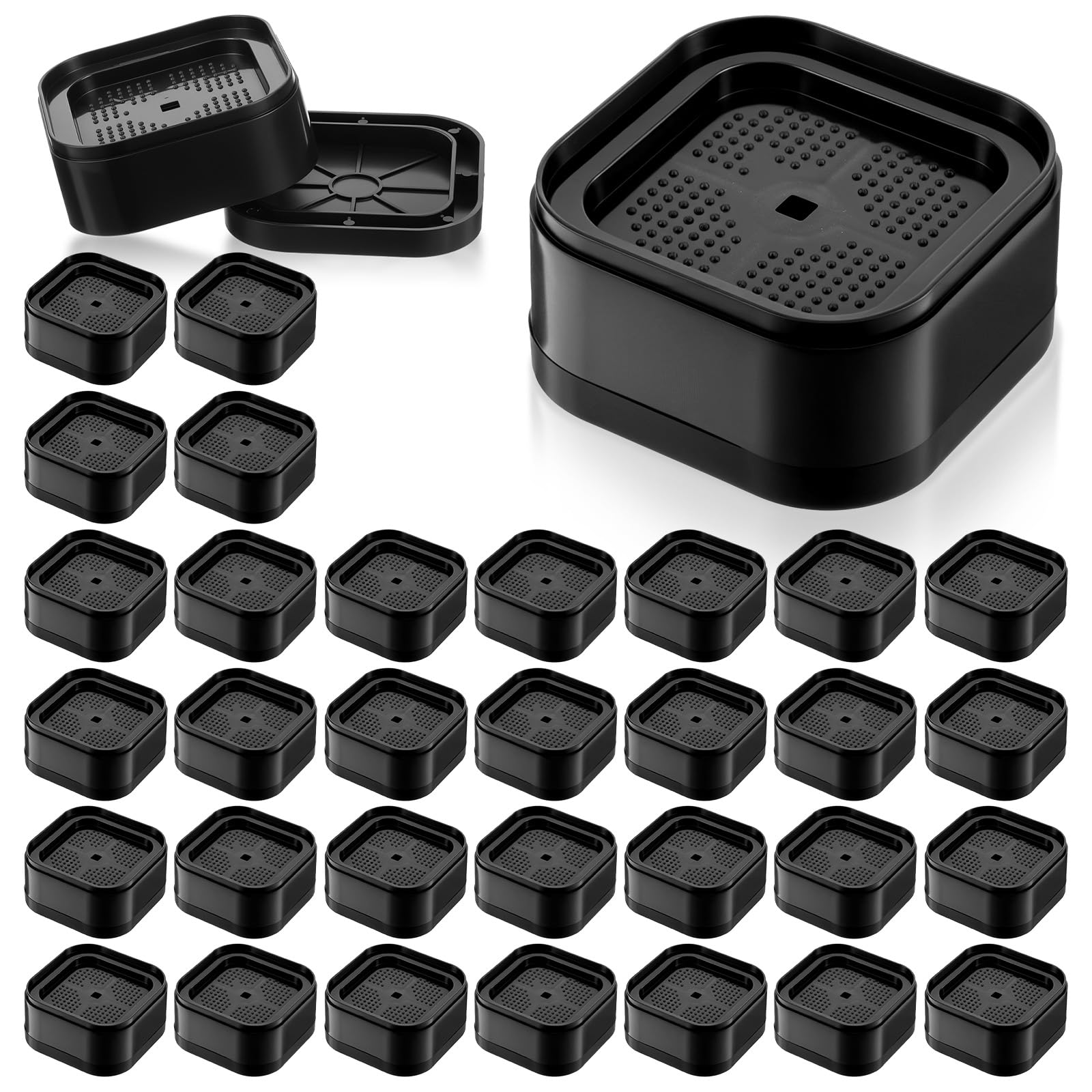 Photo 1 of Oqqlin 32 Pcs Bed Risers, Adjustable Rectangular Furniture Risers Lift to 1.38 Inch Stackable Black Plastic Furniture Riser Blocks for Chair Legs, Table Legs, Sofa, Refrigerator, Dorm