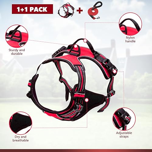 Miniatura 2 de Rooscar Juego de arnés y correa para perro sin tirones con costuras reflectantes, chaleco para perro con correa de asa de fácil control, sin
