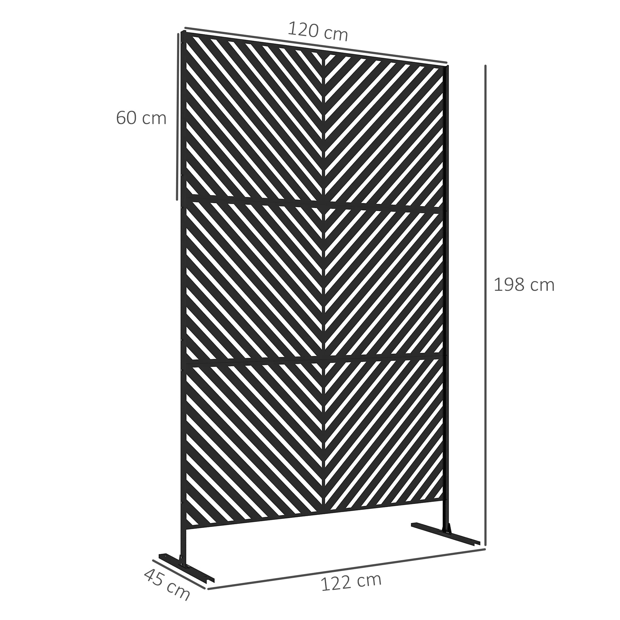 Outsunny Panneau Brise Vue Décoratif Extérieur 122x45x198 cm Noir | Paravent en Métal, Motif Géométrique Ajouré