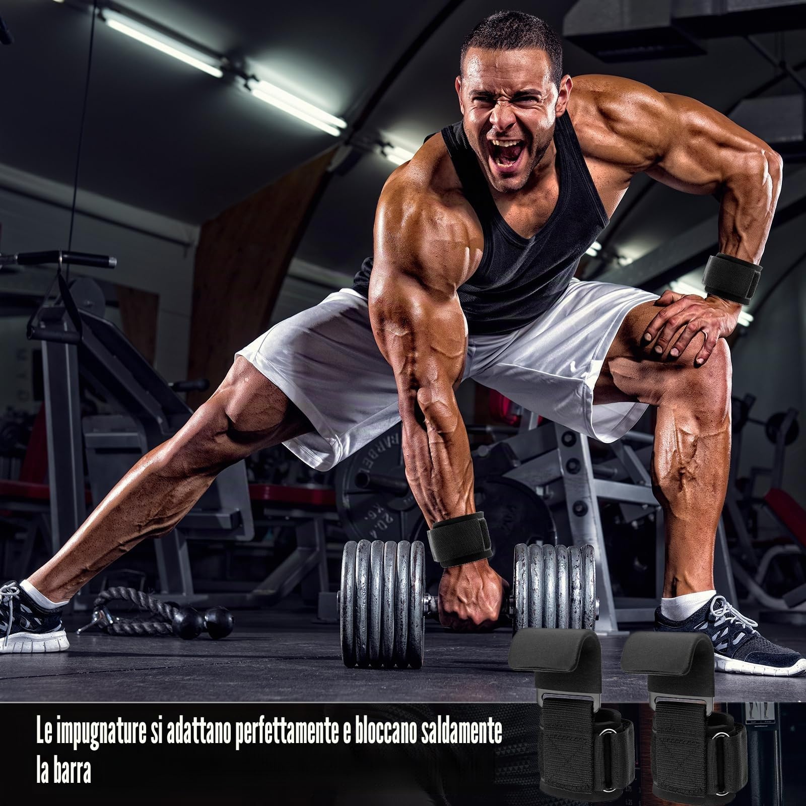 Starvortex Ganci per sollevamento pesi, cinghia per sollevamento pesi con antiscivolo, cinghia da polso in gomma spessa 8 mm, cinghia per sollevamento pesi, gancio per trazioni, fitness