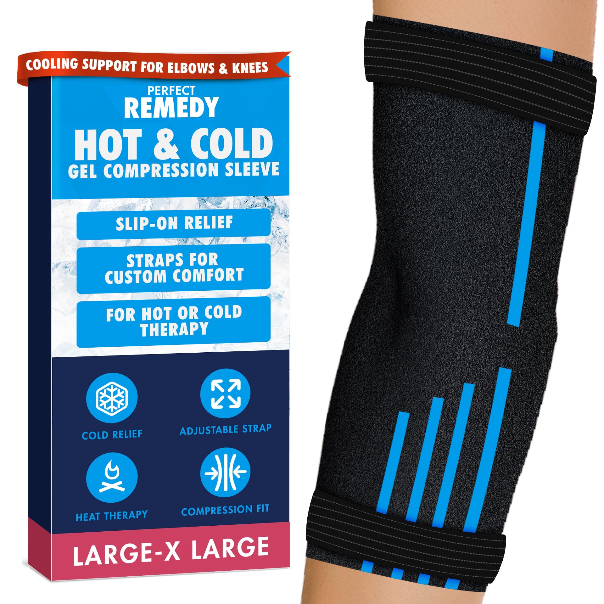 Perfect Remedy Freeze Sleeve - Hot &amp; Cold Arm Ice Pack Wrap Compression - Tennis Elbow Cold Pack Compression for Support in Injuries - Ice Sleeve for Knee, Elbow (Large-X Large)