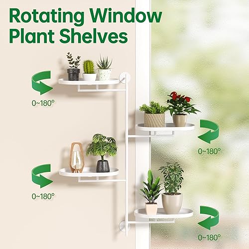 Miniatura 3 de Estantes giratorios de ventana de varios niveles para plantas de interior, soporte de esquina de metal de 4 niveles en blanco, estante flotante