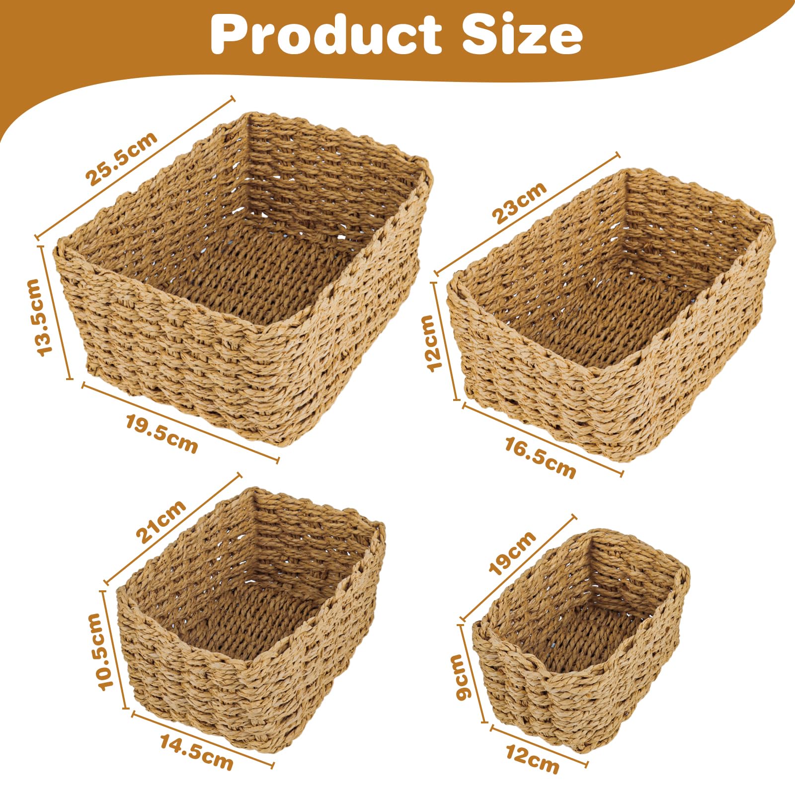 4 Piezas Almacenamiento Cestas, Cesto de Almacenaje, Organizadoras de Espacio y Almacenamiento Prácticas, Cestas Organizadoras, Cestas de Almacenamiento para Cocina, Baño, Salones (Marrón)