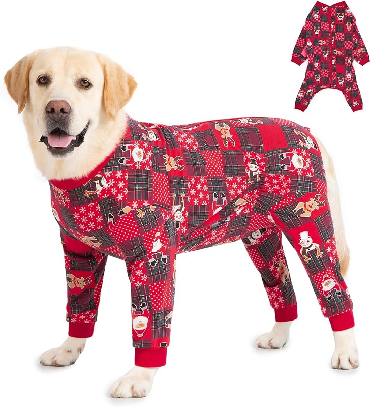 Macacão de Recuperação para Cães Yeapeeto em Algodão e Spandex, Cobertura Integral, Xmas Red, 6X-Large