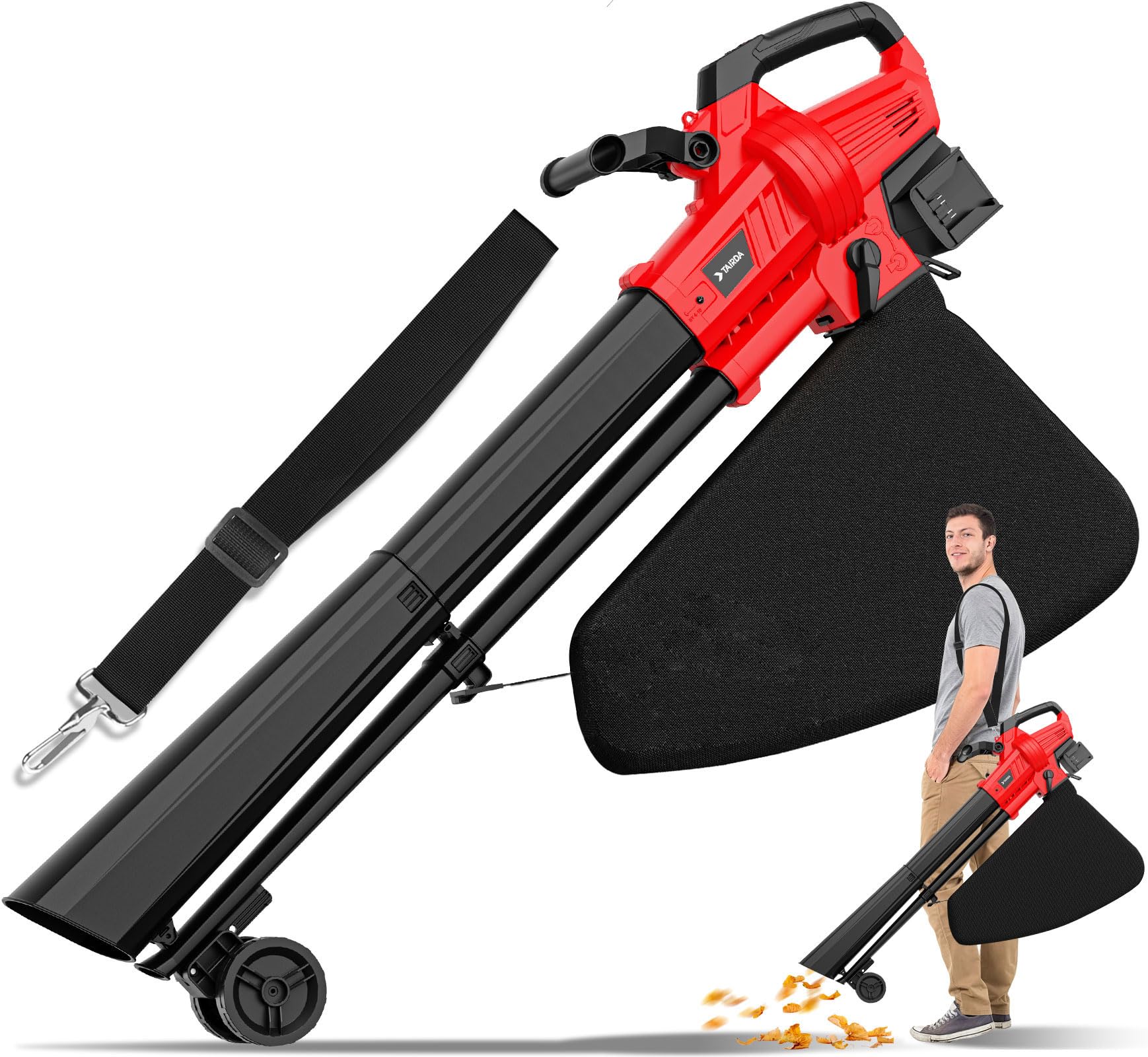 Laubbläser-Vakuum-Mulcher, kompatibel mit Milwaukee-18-V-Batterie (ohne Batterie), 3-in-1 kabelloser elektrischer Laubsauger-Mulcher mit 40-Liter-Fangbeutel, Turbo-Modus für die Reinigung von