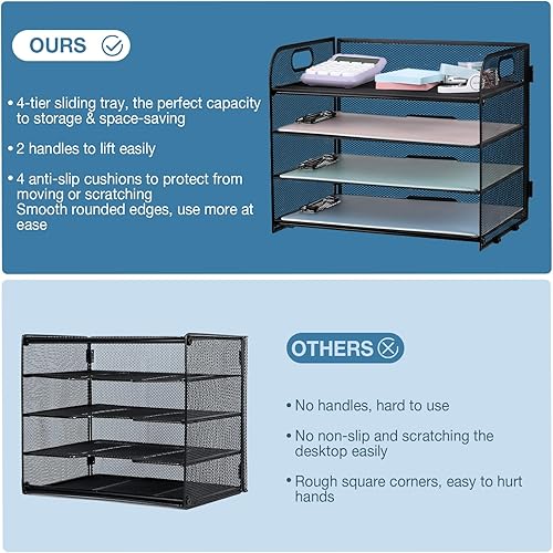 Miniatura 2 de NCXTKJ Bandeja organizadora de escritorio de malla, bandeja organizadora de papel de 4 niveles con asa, estante de documentos de escritorio de