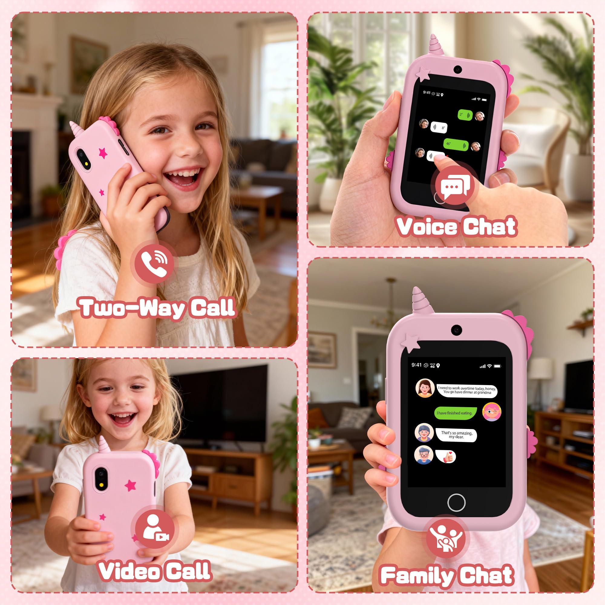 Telefono per Bambini, 4G Telefono Giocattolo per Bambini con GPS Videochiamate Chat Vocale SOS Due Fotocamera Contapassi Modalità scuola Sveglia, Cellulare per Bambini Smartphone Regalo di Compleanno