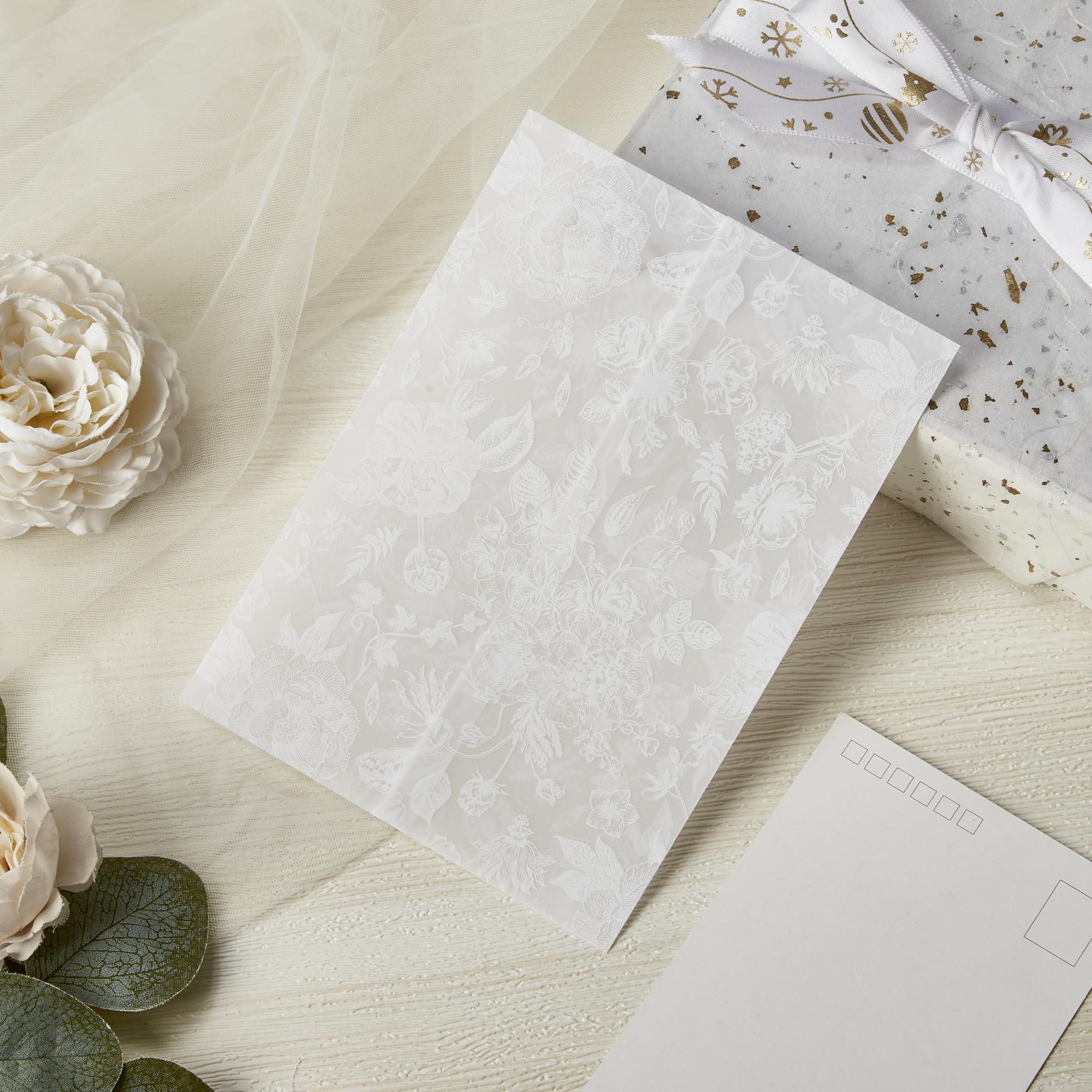 Lot de 100 vestes d'invitation en vélin pré-pliées pour invitations de 12,7 x 17,8 cm, en vélin transparent, translucides, prêtes à assembler