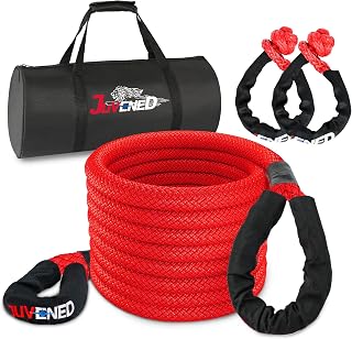 JUVENED 7/8"×30' Kinetic Recovery & Tow Rope (28,600lbs) with 2 Soft Shackles Power Stretch Snatch Strap Vehicle Recovery Rope Red for Truck Offroad 4x4 ATV UTV SUV