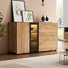 Modern Sideboard for Living Room, Wooden Storage Cabinet with 1 Door and 3 Drawers, Storage Units with Glass for Living Room, Entryway, Hallway, 140 x 40 x 80 cm, Brown and Black