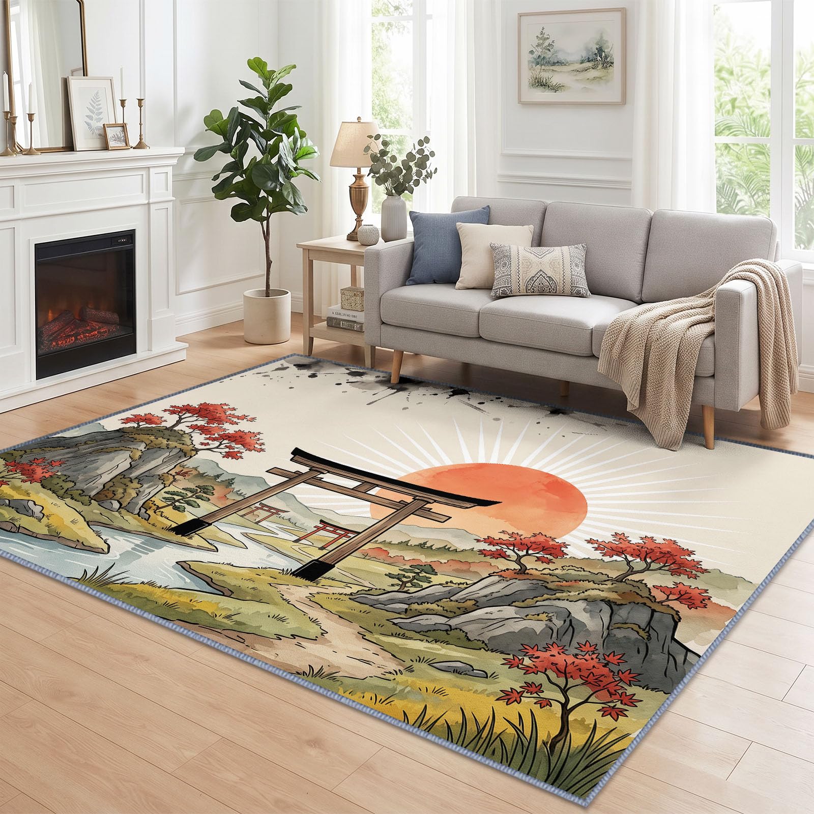 Générique Tapis Salon Zen Oriental Torii Érable Rouge 80 x 150 cm