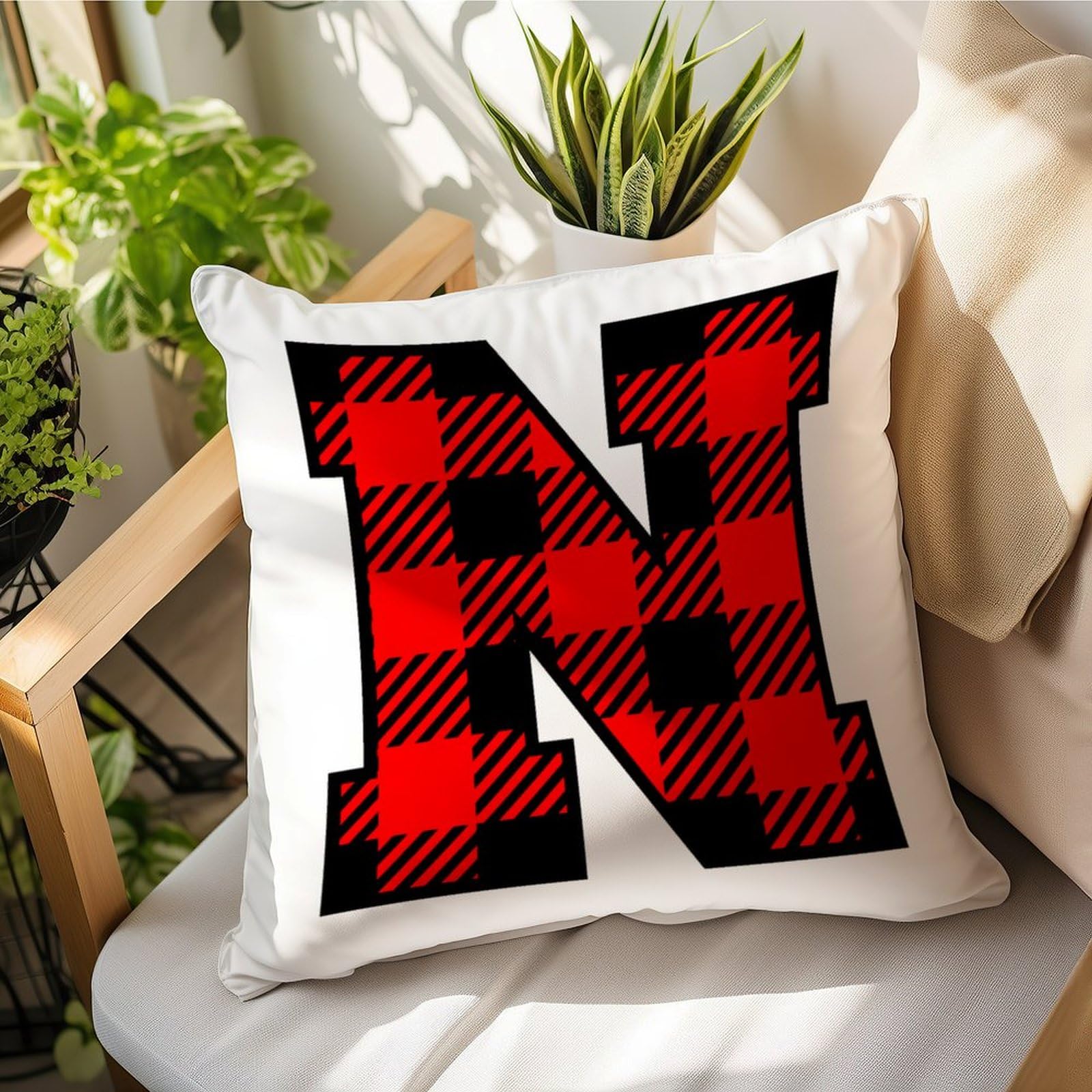 Madcolitote Initial Letter N Monogram Pillow Covers Black And Red Buffalo Plaid 26 Letter Cushion Cover 16x16in Farmhouse Pillow Case Accent Pillowcase Gifts for Mom Bridesmaid Bridal Shower