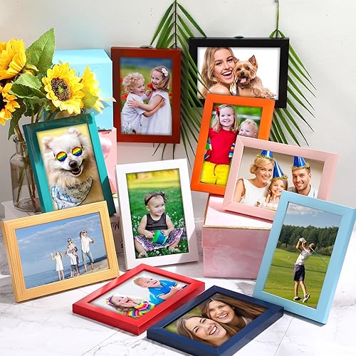 Miniatura 6 de Roowest Juego de 24 marcos de fotos de madera a granel con hoja acrílica, marcos de fotos pequeños con clavos invisibles y ganchos en S para mesa de