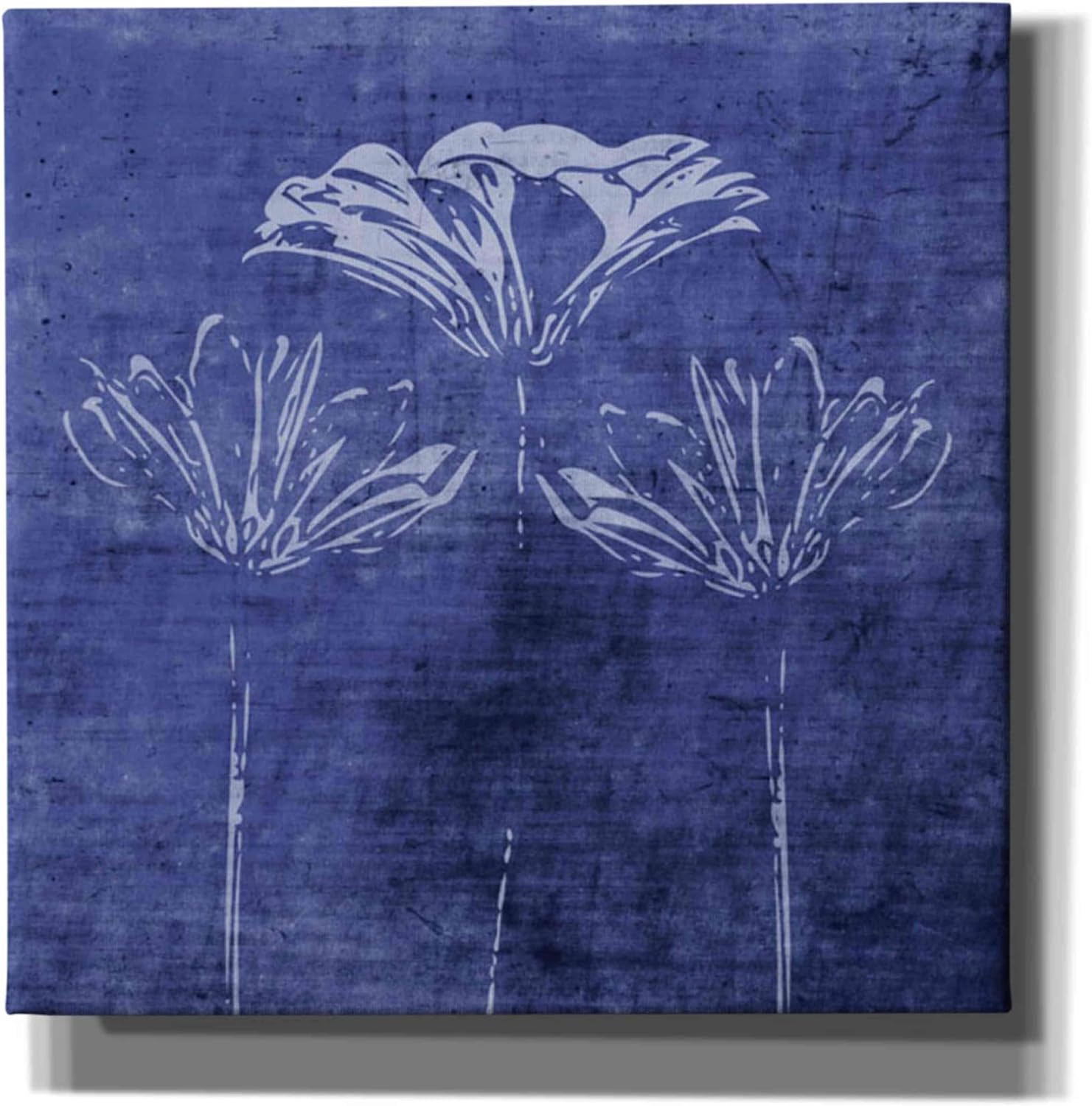 Epic Graffiti 'Indigo Wild Flowers' by Linda Woods, Canvas Wall Art, 12"x12"