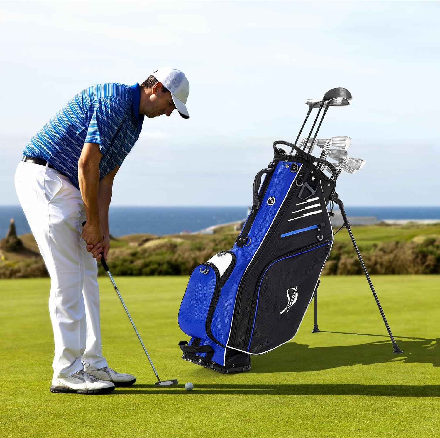ANNCORD Golf Stand Bag 14 Way Top Dividers Full-Length with Stand, 8 Pockets, Cooler Pouch, Waterproof Golf Bag for Men, Dual Strap, Rain Hood