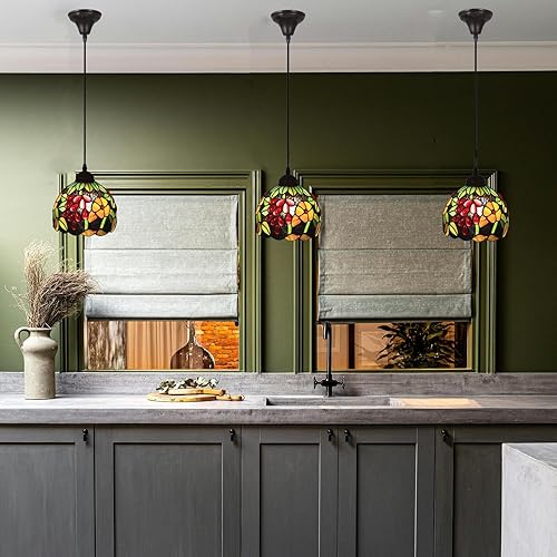 Miniatura 7 de Tiffany - Lámpara colgante de cristal de colores pequeños, lámpara colgante de 8 pulgadas para bar, pasillo, comedor con bombilla E26, estilo uva