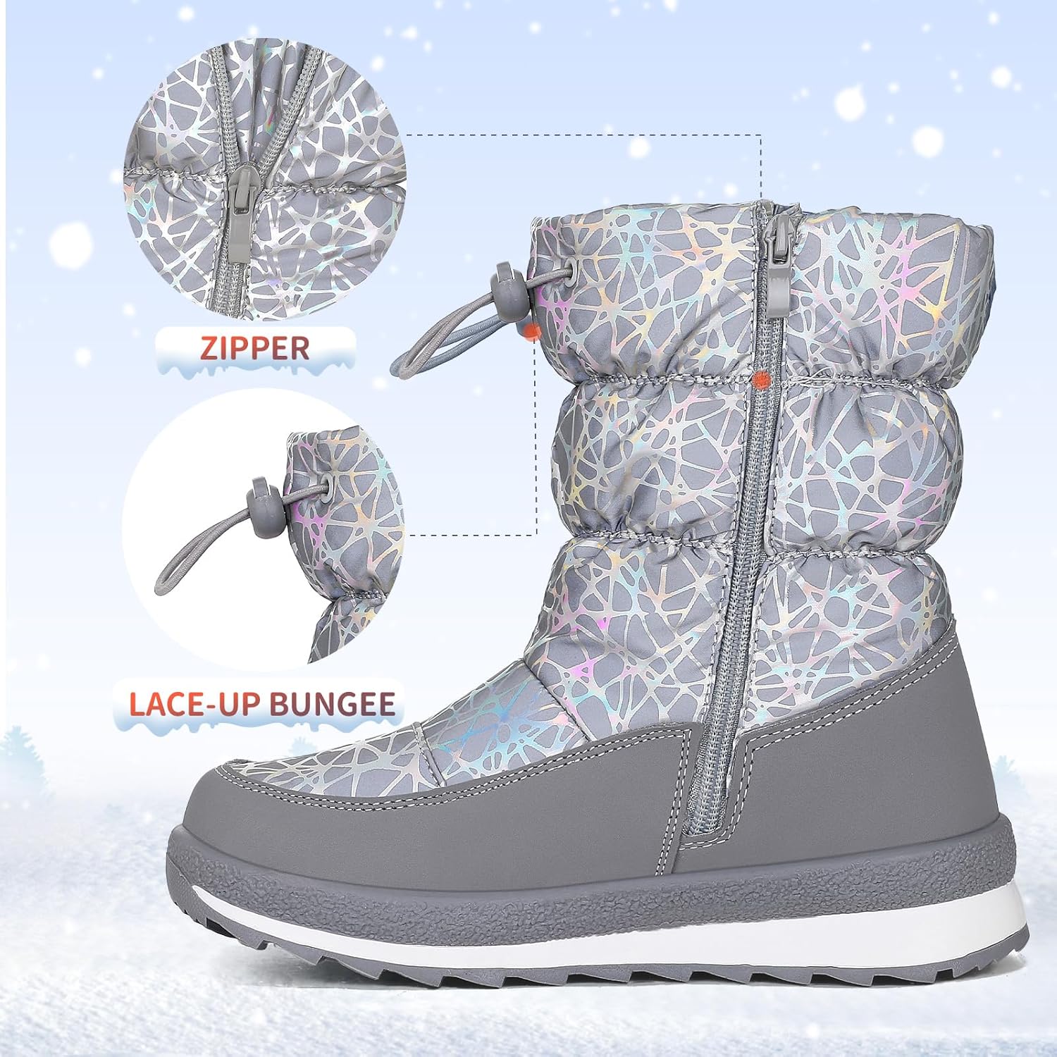 K KomForme Boys & Girls Snow Boots Insulated Fur Lined Warm Anti-Slip Waterproof Winter Boot (Toddler/Little Kid/Big Kid)
