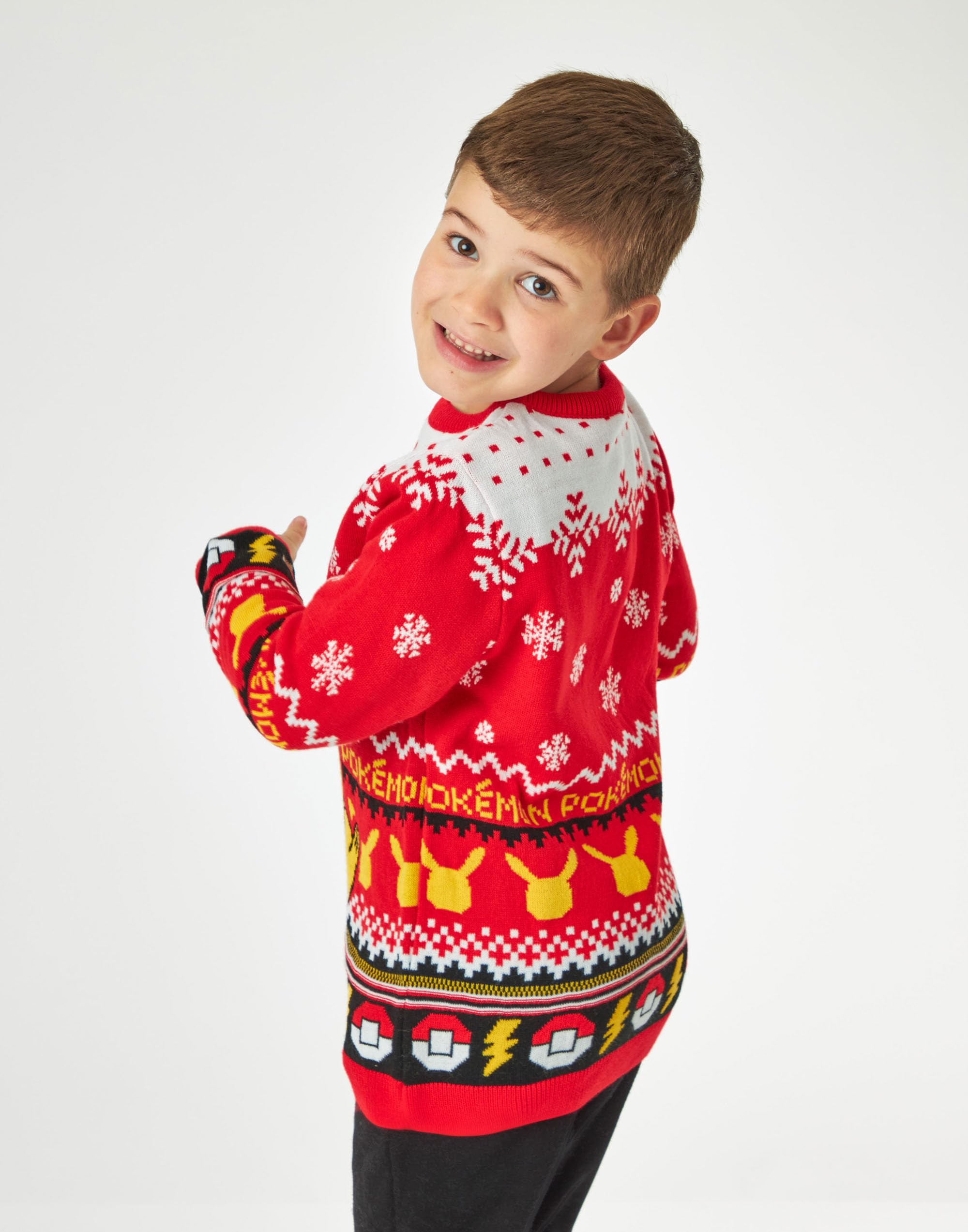 Pokemon Dziecięcy sweter bożonarodzeniowy, opcje stylu, świąteczny pikachu, z długim rękawem, dzianinowy, ciepły sweter dla dzieci, Czerwony, 7-8 lat