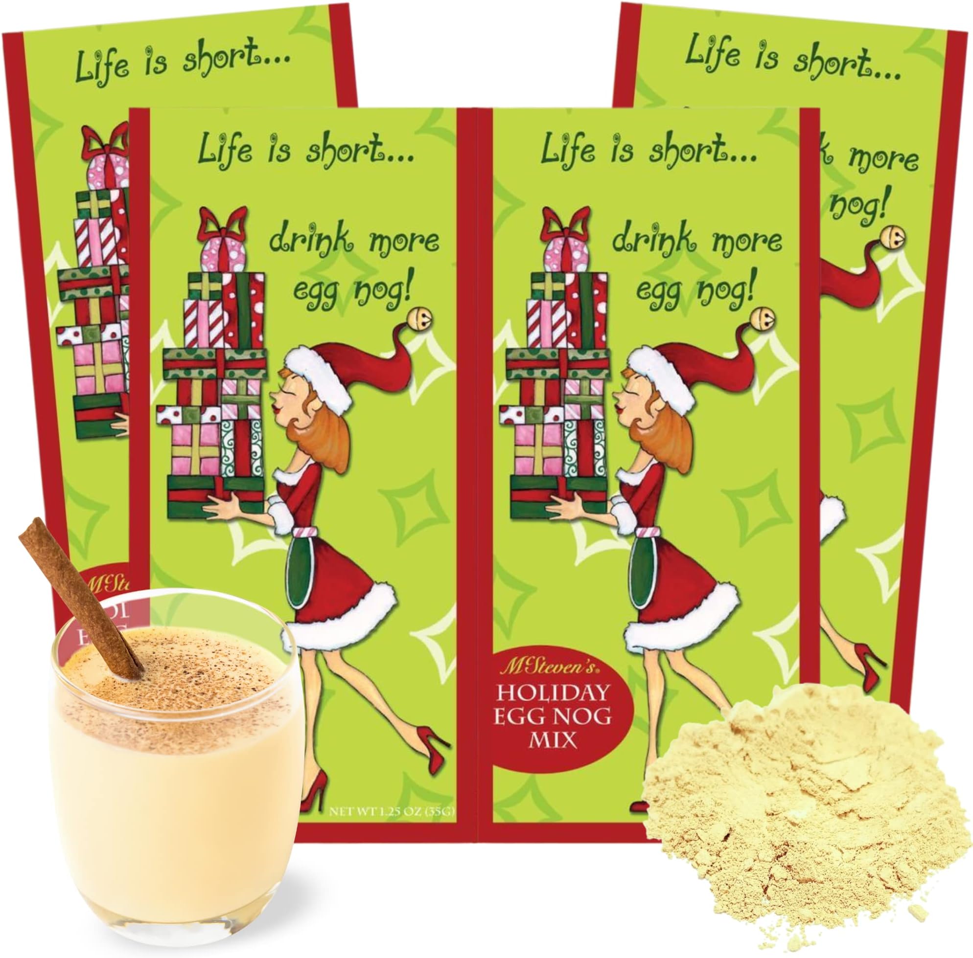 Needzo Powdered Eggnog Drink Mix Individual Packets, Classic Holiday Drinks, Christmas 2025 Stocking Stuffers and Party Favors, Pack of 4