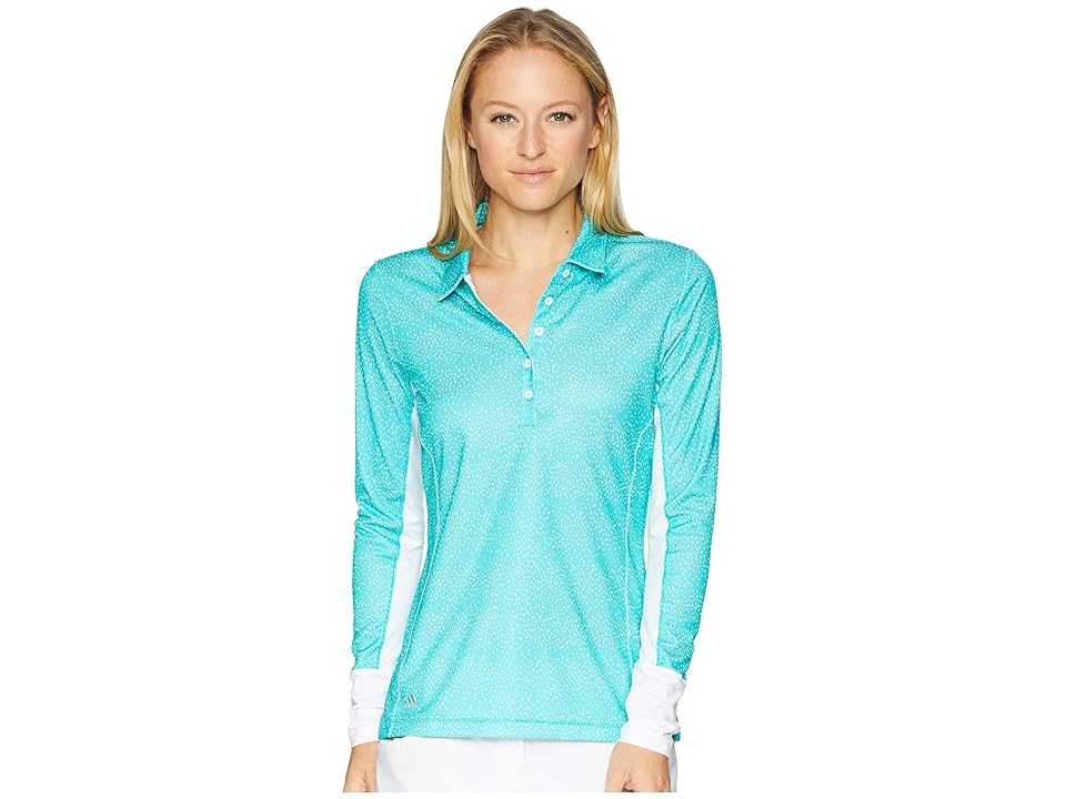 

adidas Golf Printed UPF Long Sleeve Polo (Hi-Res Aqua/White) Women's Clothing