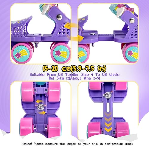 Miniatura 5 de SULIFEEL Patines de ruedas cuádruples ajustables para niños, patines de ruedas para principiantes para niñas y niños de 2 a 5 años de edad Unicornio