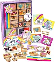 Just My Style Wooden Stamp Set - 15 Premium Stamps, 2-Color Pad, Markers, Stickers for DIY Cards & Crafts
