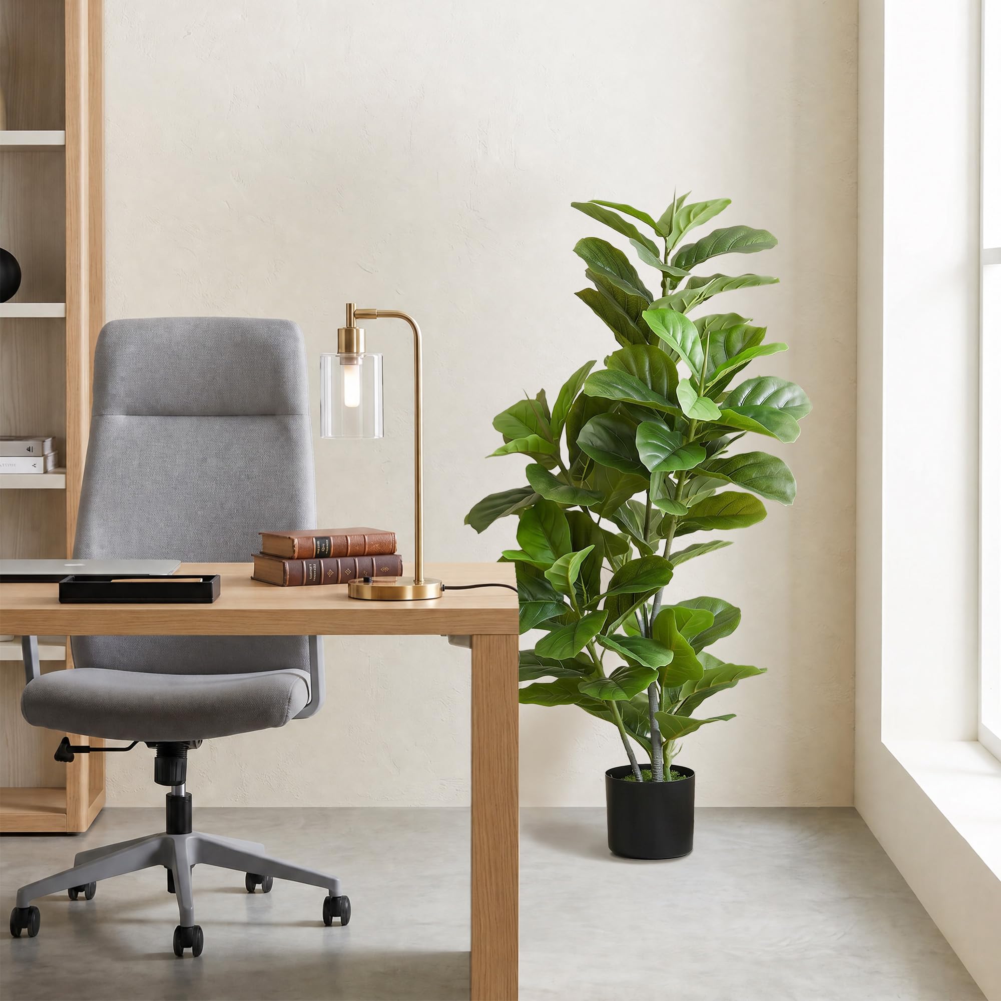 HOMCOM Planta Artificial Decorativa 110x15 cm Árbol Artificial de Ficus con 90 Hojas y Maceta para Interior Decoración para Sala de Estar Oficina Verde