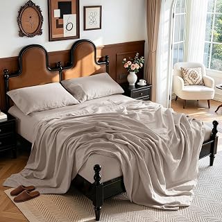 LBRO2M 100% French Pure Linen Sheet Set, 19" Deep Pocket Queen Size 4Pcs