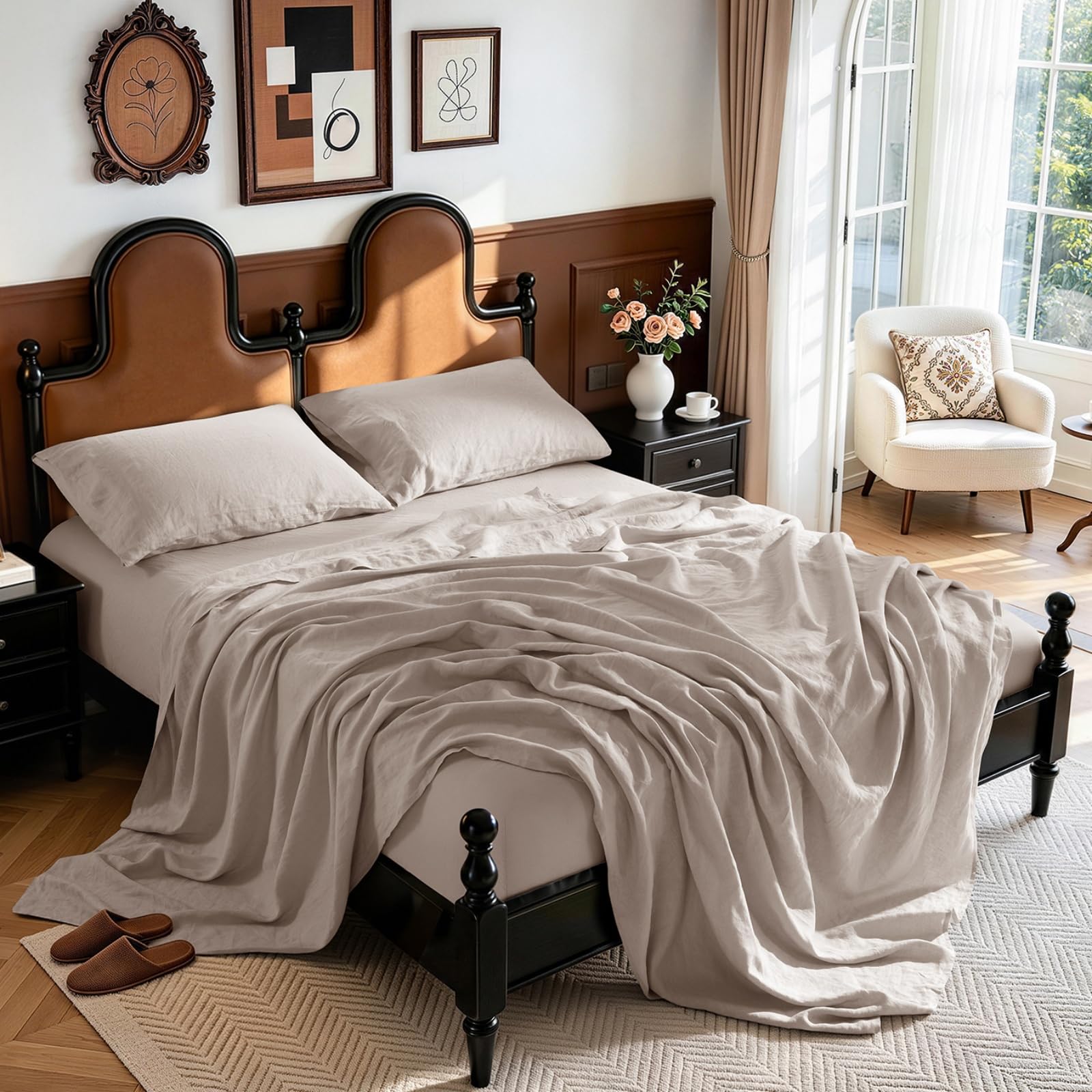 View 1 of LBRO2M 100% French Linen Sheet Set, King, Linen