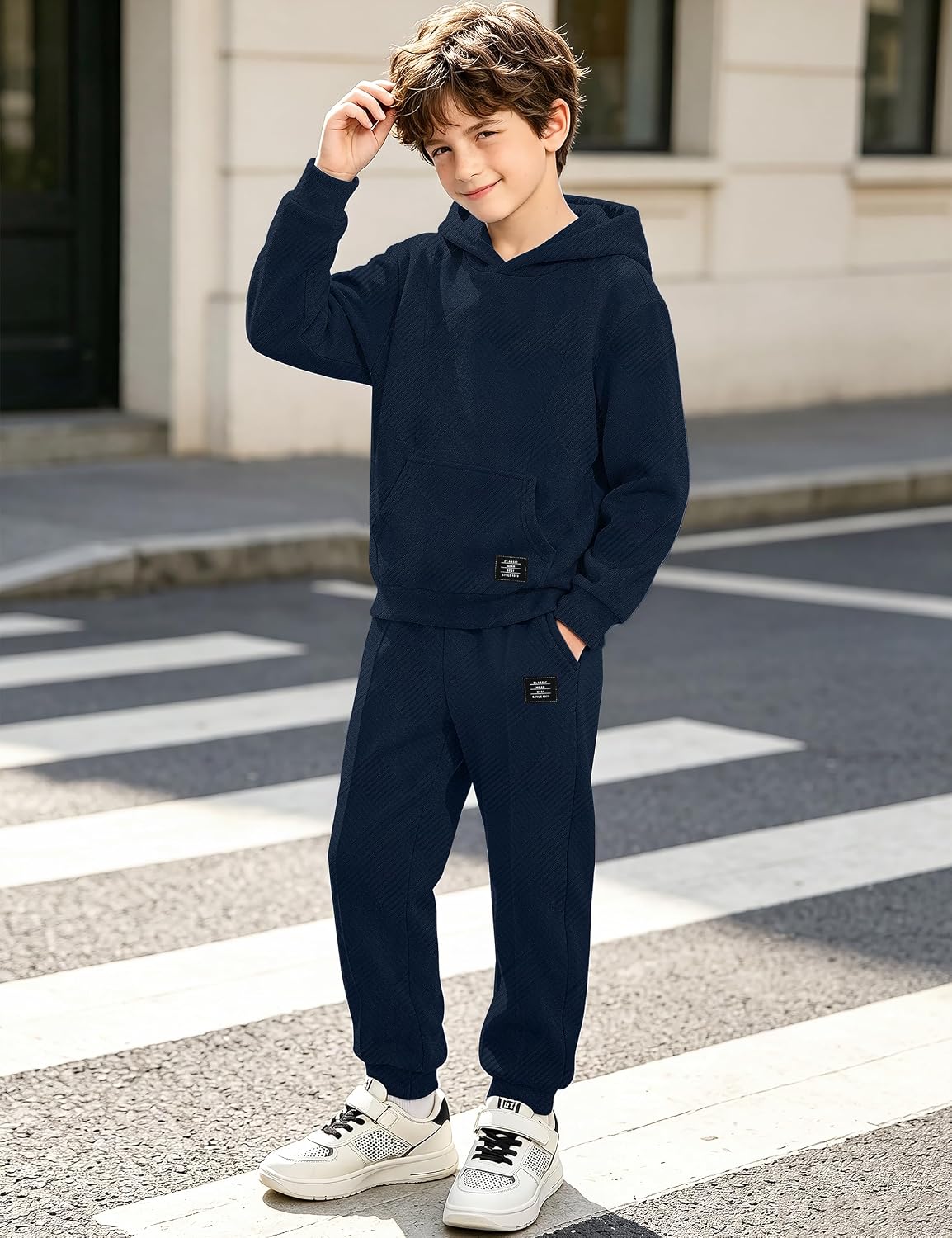 Boys Clothes Ribbed Boy Outfits Long Sleeve Hoodie Jogger Set 7-14Y image 2