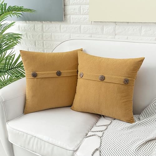 Miniatura 3 de HWY 50 Juego de 2 fundas de cojín de 16 x 16 pulgadas color amarillo mostaza para sofá, cama y sala de estar, fundas de cojín decorativas de