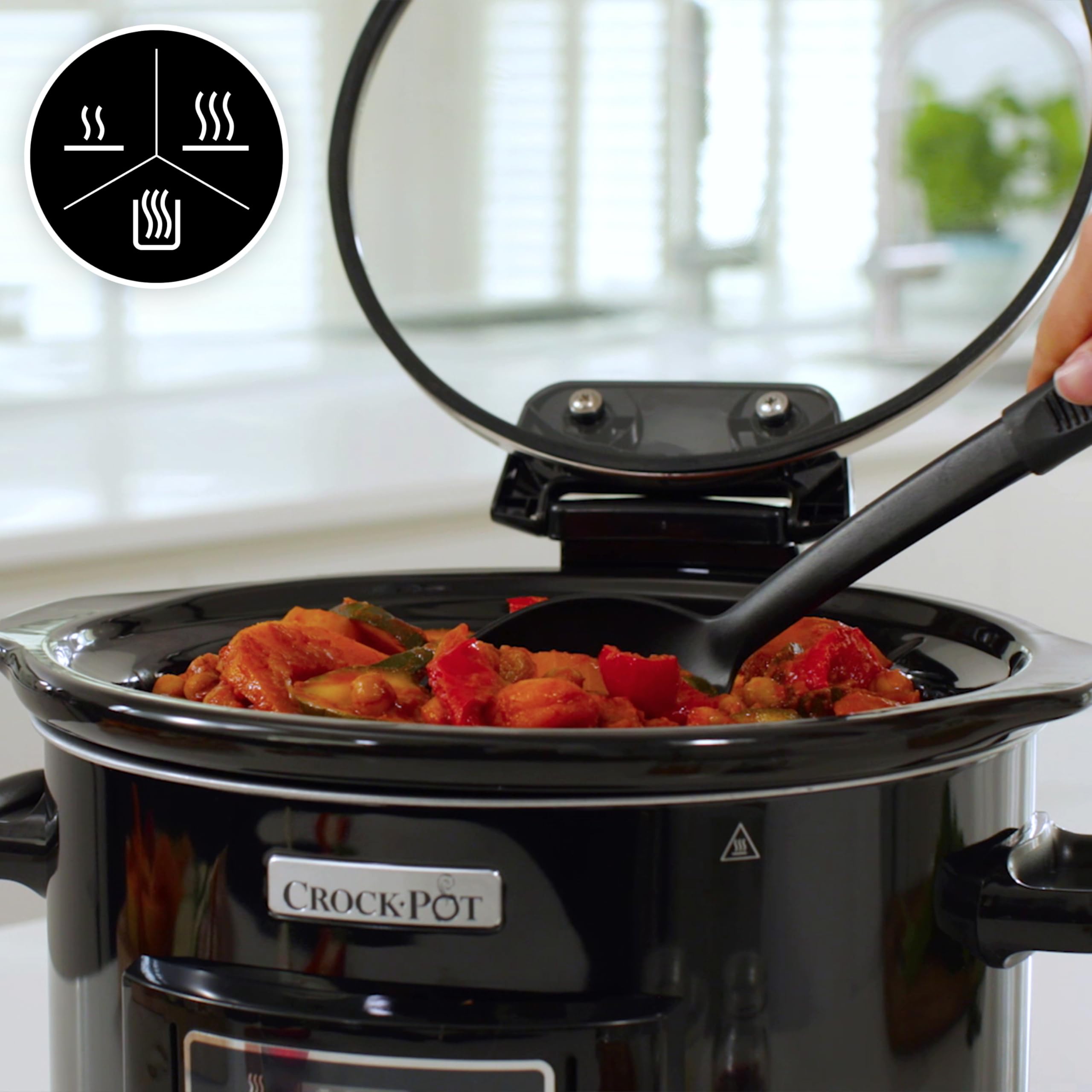 Crockpot Digital-Schongarer Slow Cooker mit Scharnierdeckel | 4,7 l (4-5 Personen) | einstellbare Garzeit | Schwarz (Rostfreies Metall) [CSC052X]