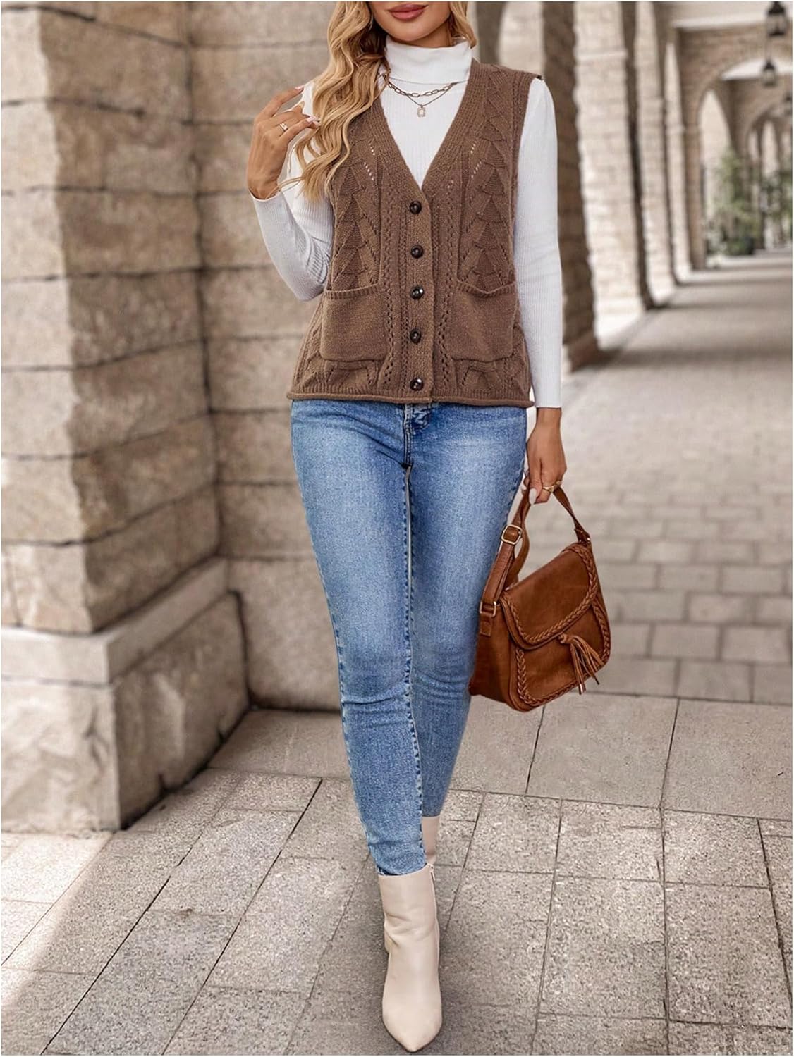 Verdusa Women's Sweater Vest Tops For Women Trendy Sleeveless Button Down Cardigan Outwear - Image 6