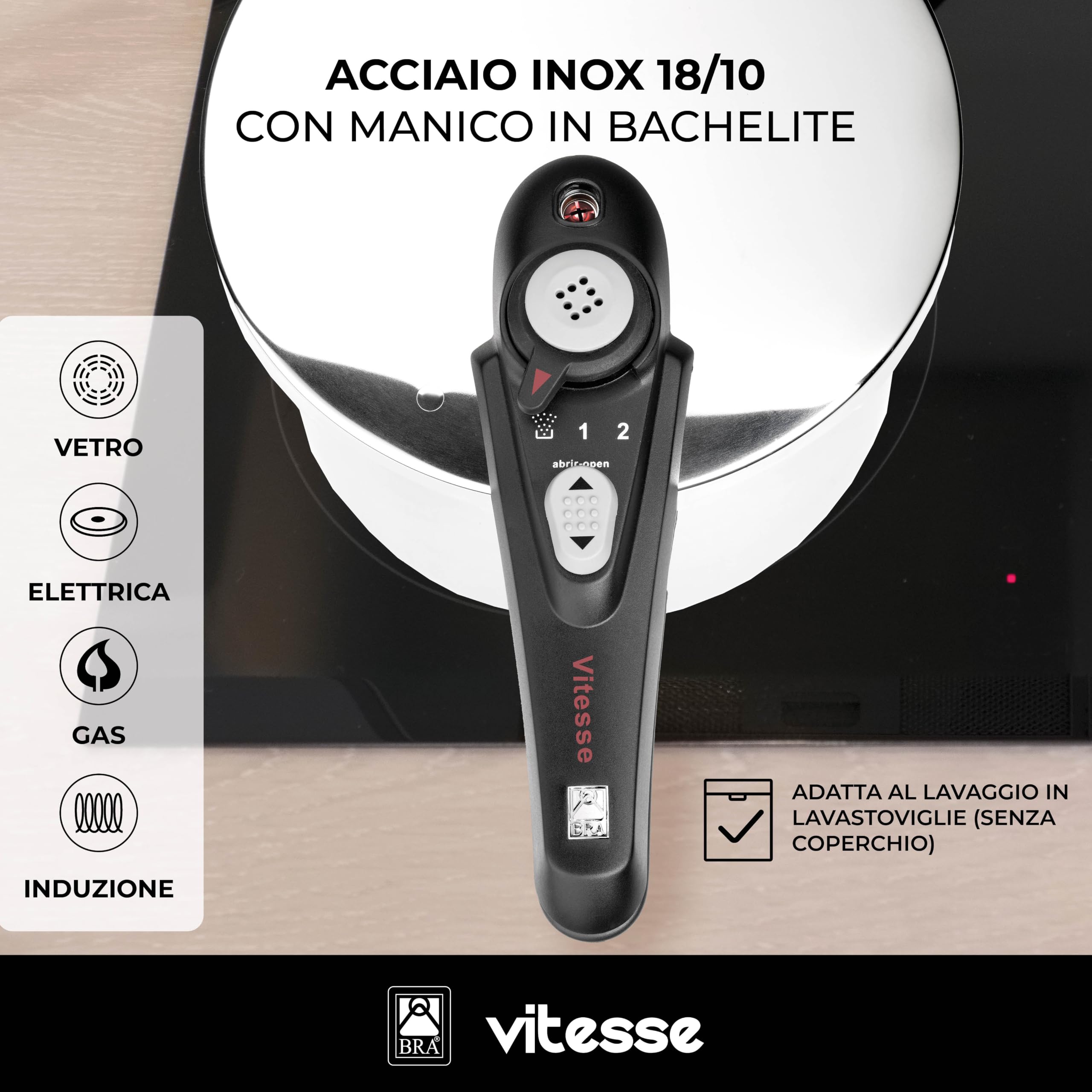 BRA Vitesse- Inox Set Pentole a pressione 4+7 l | Metal, Argento, 4, adatte a tutti i tipi di piani cottura inclusa induzione