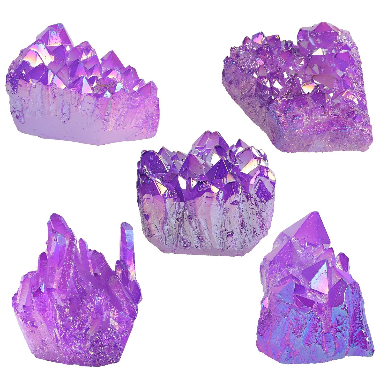 KYEYGWO Rock Crystal Cluster Quartz Stone,Titanium Coated Natural Drusy Crystal Geode Raw Stone Mineral Rough Gemstone Reiki Feng Shui Stone Decor - Image 3
