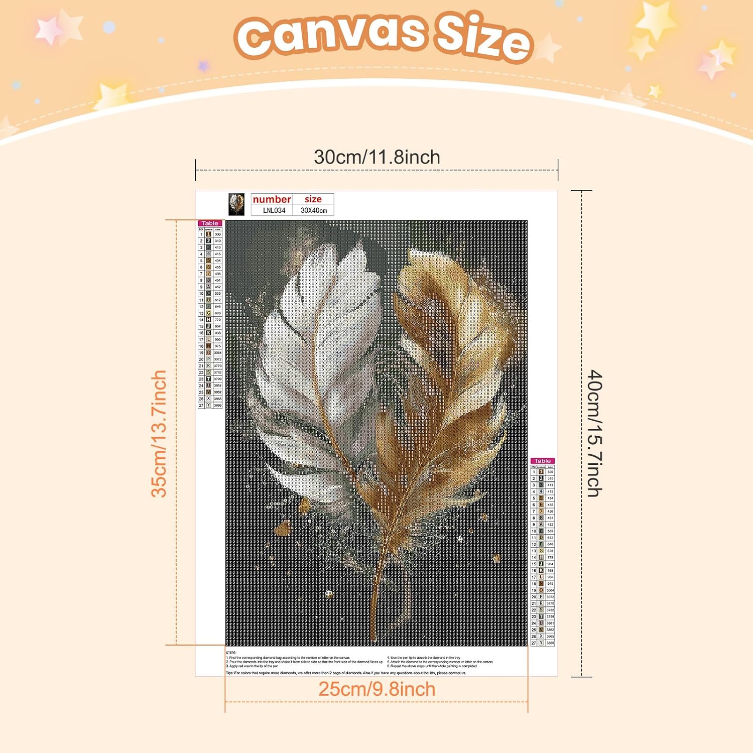 NEWENMO Grey Gold Feather Diamond Art Kits for Adults, 5D Diamond Painting Kits for Beginners, Ethereal Feather Glowing, DIY Round Full Drill Diamonds Gem Art Paint for Home Wall Decor -12x16 Inch image 3