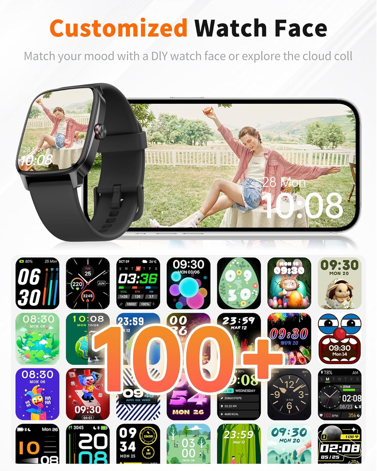 Smart Watch for Men Women Bluetooth Call, 1.85" HD Touch Screen AI Voice Smartwatch, Fitness Tracker with Sleep/Heart Rate Monitor, 100+ Sports Modes, IP68 Waterproof, Compatible with Android & iOS - Image 6