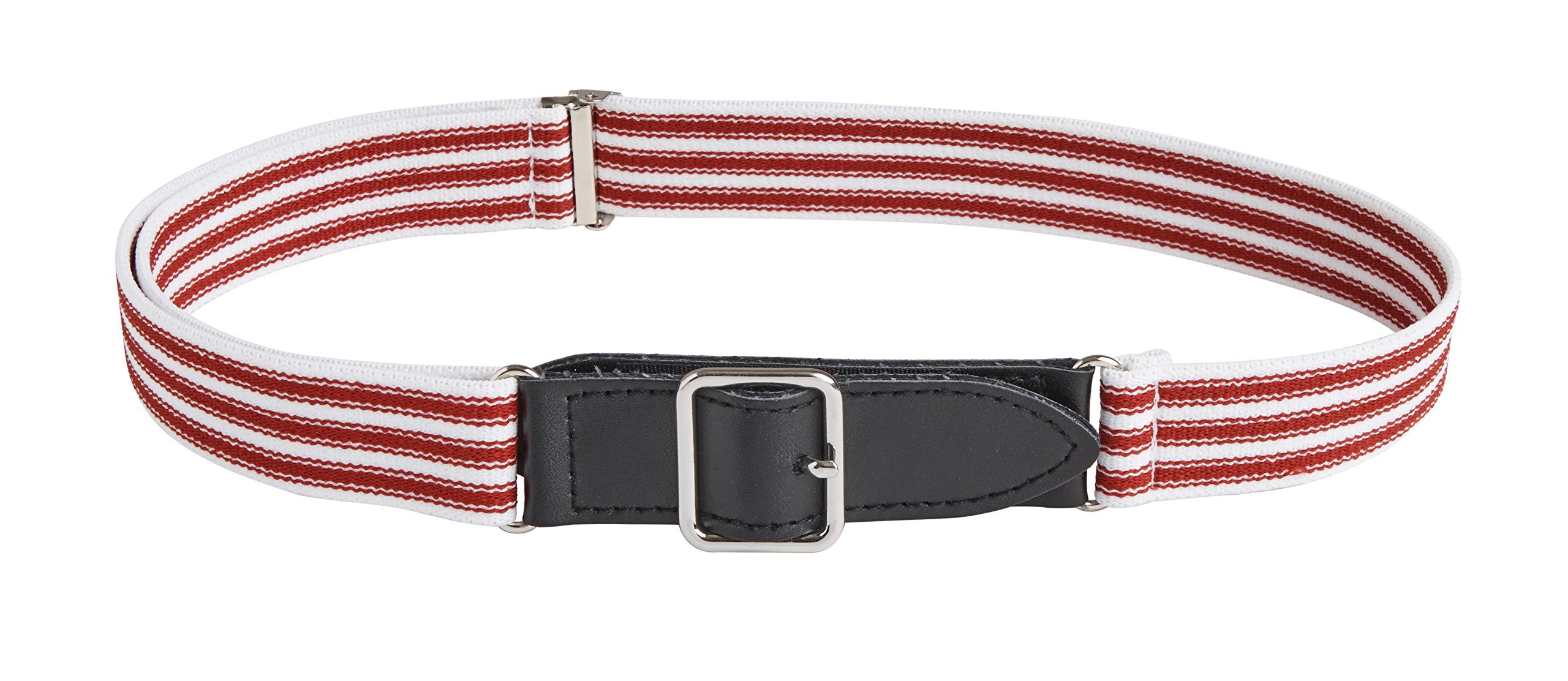 Sportoli Kids Elastic Adjustable Leather Front Stretch Belt Hook n Loop Closure - Red/White Ticking Stripes